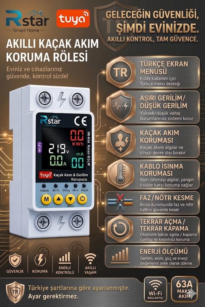 Tuya Smart 220V Rstar Kaçak Akım Rölesi - Görsel 3